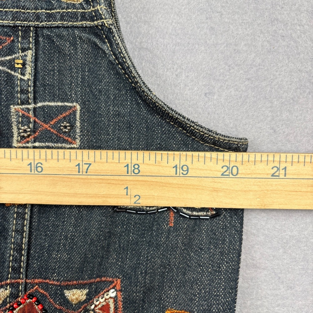 Chico's Denim Vest Womens 2 Large Embroidered Beaded Button Front Western - Picture 11 of 12